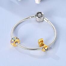 1 Pc Sliver Color Sparkling Cubic Zirconia Vintage Golden Chameleon Bee Dog Bow Ballet Shoes Cross Luggage Sun Charm Fit Original Bracelet Necklace Pendant Beads For Diy Jewelry Making Women Girlbirthday Jewelry Gift For Friends - Gold - View 7
