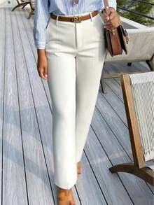 Pantaloni bianchi eleganti a gamba dritta e caviglia, adatti per l'abbigliamento da ufficio, abbigliamento autunnale da donna - Bianco - Visualizzare 4