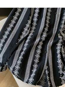 女士优雅休闲提花纽扣长袖衬衫 - 黑色 - 查看 5