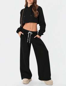Women's Fleece Lined Wide Leg Thermal Winter Warm Baggy Sweatpants With Pockets - 紅色 - 查看 11