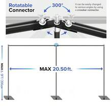 19x6.5ft Backdrop Stand With 300° Rotatable Connector & Double Crossbar - Adjustable Background Support System, 6 Clamps, 3 Waterbags, Carry Bag For Photography, Weddings, Events - 黑色 - 查看 2