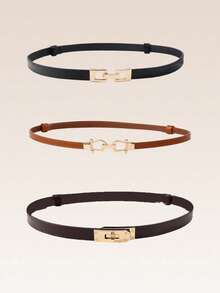 3/1pc Fashionable And Versatile Women's Thin Belt, Thin PU Leather With Gold Buckle Dress Belt, Pants, Suit, Daily Commuting And Leisure Belt, Good Things For Friends, Family And Girlfriends Fall, Autumn, Halloween