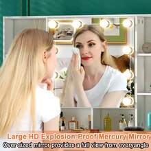 NUEVO juego de tocador con luces LED, espejo, tocador, taburete y 10 estantes - Perfect For Organizing Makeup, Skincare, Elegant Vanity|Decorative Vanity, Vanity Furniture, Compact For Small Space, Bedroom Decor Gift, Perfect Gift For Women Girls , Ideal para regalos de Navidad y Halloween. - Blanco - Ver 6