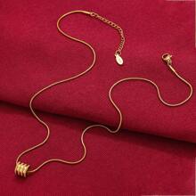 时尚简约不锈钢镀18K金串珠项链，女士不锈钢饰品，女士项链，不锈钢项链，女士魅力项链，适合女士日常佩戴 - 金黃色 - 查看 4