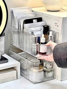 1pc Transparent Drawer Storage Box, CD Organizer, Cosmetic Organizer, Nail Polish Rack, Perfume Holder, Belt Organizer, Shelf Divider, Closet Rack Separator, Suitable For Vanity, Bedroom, Bathroom, Office, Decorative Storage Container For Belts, Bras, Vests, Ties, Scarves, Wallets, For Men And Women, Home Room Decor, Autumn Decor