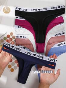 6pcs/Pack Women's Seamless Thong Panties, Sexy Bodysuit Thong, Mid-Waist Breathable & Comfortable Stretchy Lingerie - Multicolor - View 2