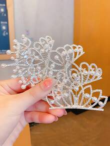 1 pieza Peine de cabello de corona de aleación de tamaño mediano, accesorio de cabello con rhinestones para niñas, decoración de cabello para fiesta de cumpleaños - Plateado - Ver 6