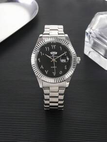 RICECGO 男士经典石英表，圆形表盘，双日期显示，不锈钢表带，适合日常佩戴，也是理想的生日礼物和商务着装之选。