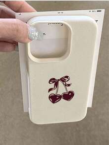 1pc Cute Retro Fashion Single Heart Cherry Illustration Litchi Texture Anti-Drop Anti-Slip Soft Phone Case Compatible With Apple, Phones - Multicolor - View 3