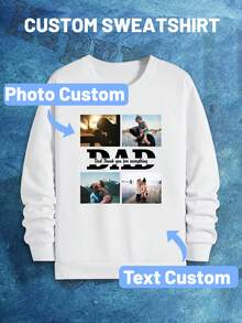 Men Plus Customized Text & Graphic Print Casual Crew Neck Sweatshirt, Fall, Long Sleeve Top - White - View 3