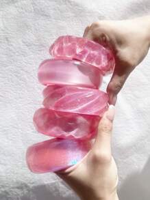 1 pieza Brazalete de resina redondo con brillo, rosa, elegante y refinado, adecuado como regalo o para uso diario