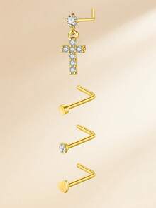 16pcs Funky Stainless Steel Heart Flower Cubic Zirconia Nose Studs For Women For Daily Decoration, 20G Gold Nose Rings Studs Nose Piercing Jewelry Nose Rings 8mm Nose Studs Earrings Studs