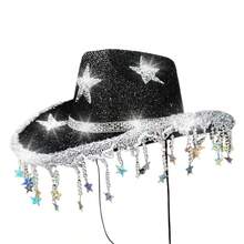 Women Sparkle Cowgirl Hats Bling Rhinestone Star Cowgirl Hats Bachelorette Party Hat Accessories - màu đen - Xem 6