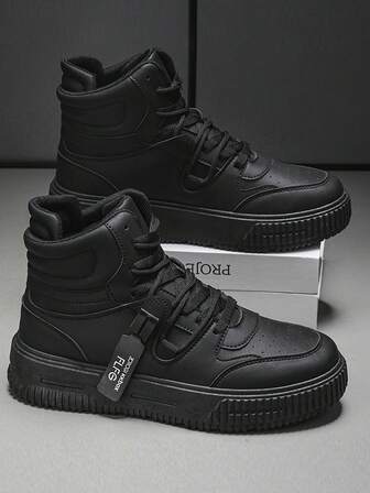 2025 New Thick Sole High-Top Casual Sneakers For Boys, White Unisex Classic Lace-Up Round Toe Breathable Non-Slip Durable Shoes For Kids, Suitable For Basketball, Street Wear