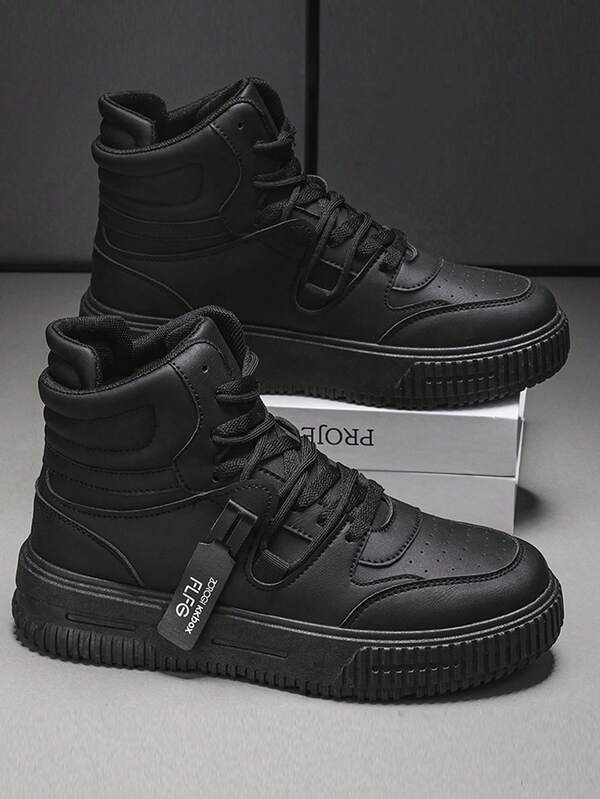 2025 Nya Höga Casual Sneakers med Tjock Sula För Pojkar, Vita Unisex Klassiska Snörskor Med Rund Tå Andningsbara Halkfria Slitstarka Skor För Barn, Lämpliga För Basket, Streetwear