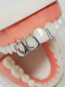 1 Set Single Row Smooth Gold, Silver, Rose Gold Cubic Zirconia Bar Teeth Grillz, Unisex Hip Hop, Nightclub, Rock Style Party Decoration, Holiday Gift, Adjustable