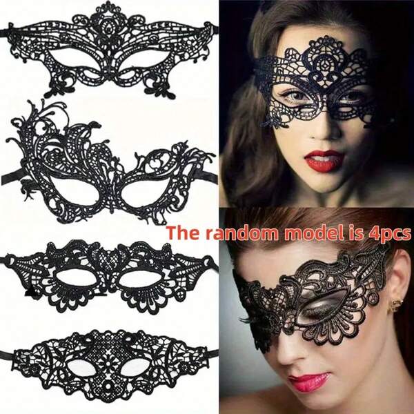 4pcs Random Style Lace Lady Eye Mask, Cosplay Accessories, Suitable For Makeup Ball, Halloween, Christmas Party Decoration