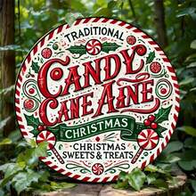 1pc Round Iron Christmas Wreath Sign - Gingerbread House With Holiday Center Decor, Suitable For Home And Bar Wall Decoration - Multicolor - View 5