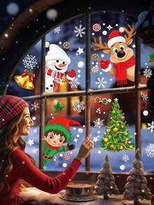 268pcs/9Sheets Christmas Window Clings For Glass, Christmas Window Decorations Snowflake Santa Reindeer Snowman Stickers For Wtiner Holiday Indoor Windows Decorations Decals,Indoor Christmas Stickers, Christmas Party Decorations,Winter Frozen New Year Party Supplies Wonderland Decorations,Christmas Decorations Home,Christmas>Decoration - Multicolor - View 4