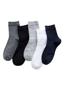 5 pares de meias masculinas sólidas, macias e versáteis, confortáveis para a pele