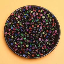 200/600Pcs 6mm Square/7mm Flat Round Acrylic Beads Cross Pattern Beads Loose Spacer Beads For Jewelry Making DIY Bracelets Accessories - Nền đen với các ký tự màu/hình dẹt - Xem 5
