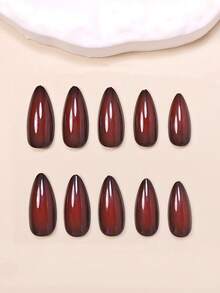 24片杏仁形哥特风酒红色美甲贴纸，瞬间提升您的美甲造型！全覆盖法式美甲贴纸，包含1张贴纸和1个迷你指甲锉。适合秋冬季、万圣节、圣诞派对、约会和日常佩戴。指甲胶水随机发货。美甲用品 - 彩色 - 查看 2