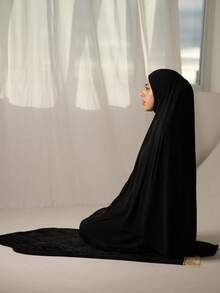 طقم حجاب وتنورة إسلامي للنساء من قطعتين سهل الارتداء، شال من الكتان الكريستالي بلون سادة بتصميم بسيط، غطاء رأس عصري متعدد الاستخدامات سهل الارتداء للخروجات والصلاة والحماية من الشمس والتهوية - طقم مزدوج من وشاح وتنورة - مشاهدة 2