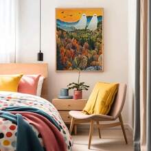 1 buc imprimare artistică cu fantome, decor de Halloween, fantome drăguțe pe câmp, Halloween vintage înfricoșător, poster vintage fără ramă pe pânză, fără ramă