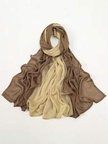 1条180*85厘米女士纯色粘胶纤维透气柔软头巾/围巾，适合搭配长袍、连衣裙等。 - 卡其漸變 - 查看 3