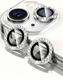 ZYSHI 3pcs Shiny Camera Lens Protector With Metallic Ring, Compatible With Iphone 17 Pro Max/17 Pro/17/Air/16 Pro Max/16/15 Pro Max/15/14 Pro Max/14/13, Cute & Fashionable Accessory, Anti-Scratch Protective Film, Great Birthday Gift For Women & Girls (Phone Camera Lens Cover) - Silver - View 2