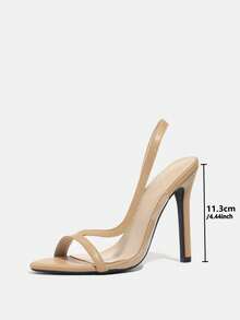 Jin Bei Qi Giày sandal cao gót mũi hở có quai ngang mắt cá chân bằng da bóng, màu xanh dương, kiểu dáng cá nhân hóa, thời trang thịnh hành, thích hợp cho tiệc tùng, liên hoan, trang phục mùa xuân hè. - Màu be - Xem 12