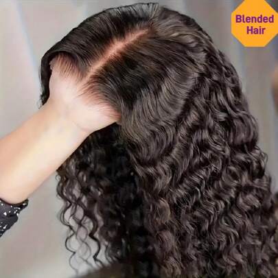 13x4 13x6 高清耳到耳蕾丝前部深卷发假发 200% 密度卷曲 4*4 5x5 预切透明无胶蕾丝前闭合假发预拔和预漂白耐热纤维合成混合人发混合假发带婴儿头发适合女性 8-16 英寸鲍勃假发自然外观黑色即穿预切蕾丝适用于 4x4 5x5（8-36 英寸）