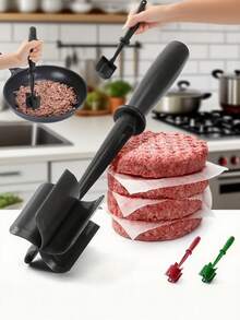 1 pieza Picadora de carne resistente al calor ABERZEY - Picadora de hamburguesas manual, picadora de carne molida, apta para hamburguesas, pavo y talla grande - No se requiere electricidad, utensilios y accesorios de cocina. 1 pieza Prensa de carne y patatas de nailon resistente, resistente al calor hasta 402°F - Ideal para picar carne, patatas y alimentos calientes, negro con mango ergonómico, esencial para la cocina, utensilios de cocina | Utensilios de cocina modernos | Herramientas resistentes al calor - Multicolor - Ver 2