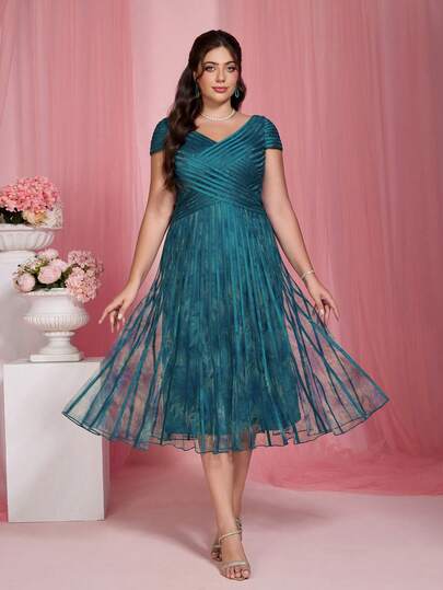 Mgiacy,New Arrival,V-Neck, Printed Mesh, Tie, Airplane Sleeves, Big Hem, High-End Evening Dress,For , Black Tie Event Dress