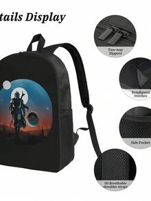 El Mandalorian Y El Yodita Waterproof Polyester Printed Backpack - Eye-Catching Designs For Teens & Adults - màu đen - Xem 5