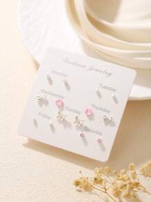 6/7 Pares de Brincos Conjunto Colorido de Borboleta, Coração, Flor, Nuvem, Melancia, Cereja, Pentagrama, Geométrico, Adequado para Amigos, Uso Diário