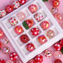 4/10/20pcs Acrylic Shiny Red Cute Strawberry Series Disco Wave Point Spaced Bead For Jewelry Making Bracelet Necklace Earrings DIY Keychain Mobile Phone Chain Pen Bead Craft - Red - View 2