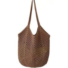 Túi dệt bằng sợi cotton dung tích lớn, túi đan rơm khoét rỗng kiểu mới, túi đeo vai đơn giản, túi đi biển du lịch, túi nữ. - Nhiều màu - Xem 5