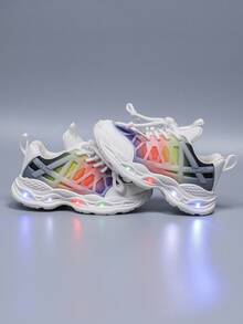 Fashionable LED Luminous Mesh Breathable Sports Shoes, Suitable For Boys And Girls - Casual, Shock-Absorbing, All-Season Non-Slip Outdoor Running And Walking Shoes - White - View 2