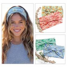 1条女士宽发带，印花波西米亚风弹力头巾，几何图案花朵结头巾，防滑头饰，涤纶材质，四季皆宜，适合运动、瑜伽、跑步、日常佩戴，优雅发饰，女士头巾，蝴蝶结发带