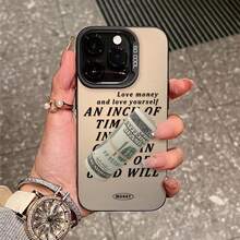 1pc Money Themed Personalized Phone Case Compatible With Iphone 16 Pro Max, 15/14 Plus, 13, 12, 11 - Black Frame Silver Gray - View 1