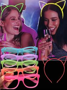 A Headband With Glow-In-The-Dark Cat Ears, An Urban Style For Parties (Note: The Color May Be Slightly Different From The Photo Taken In The Dark. 6 Pieces Of Headband And Hair Band Luminous Cat Ear Headbands, Luminous Crown Headbands, Solid-Color Plastic Headbands For Parties, Festivals And Celebrations, Luminous Cat Ear Headbands, Street Party Headbands, Headbands, Hair Bands - Multicolor - View 2