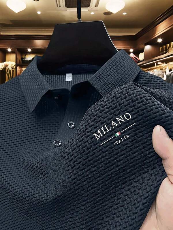 1pc Elegant Embroidered Pattern Men's Business Casual POLO Shirt, Plus Size For Overweight Men, Comfortable Fabric, Suitable For Spring/Summer Wear, Layering, Travel, Golf/Tennis, Casual Daily Wear, Great Gift For Men