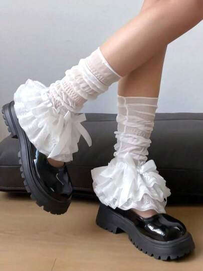 1pair Hot Girl Y2K Mesh Thin Multi-Layer Lace Women's Leg Cover, Lolita, JK Matching, Sweet And Versatile, Cozy