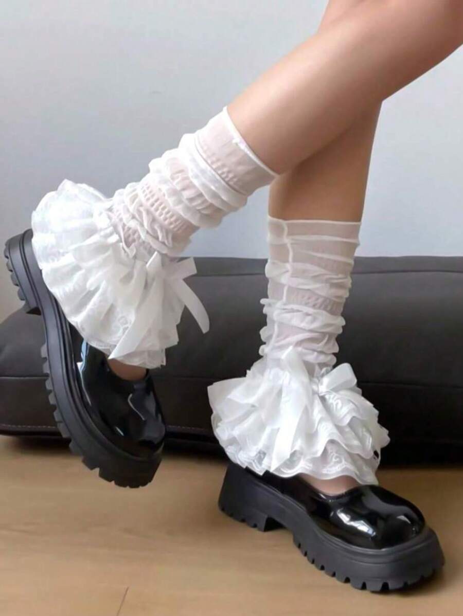 1pair Hot Girl Y2K Mesh Thin Multi-Layer Lace Women's Leg Cover, Lolita, JK Matching, Sweet And Versatile