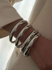 17KM Bộ 4 vòng tay kim loại phong cách Punk dành cho nữ - Thiết kế hình học và tròn, Phụ kiện phù hợp cho cả ngày và tiệc tùng, Bộ vòng tay dự tiệc | Phong cách Punk | Vòng tay tối giản thời trang, Trang sức lấp lánh - Vàng - Xem 6