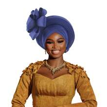 非洲传统头巾，Aso Oke 材质，镶嵌水钻，女士款，非洲头巾帽，自动 Gele 头巾，手工时尚头饰，适合婚礼、派对及其他节日佩戴，亦可作睡帽。 - 彩色 - 查看 16