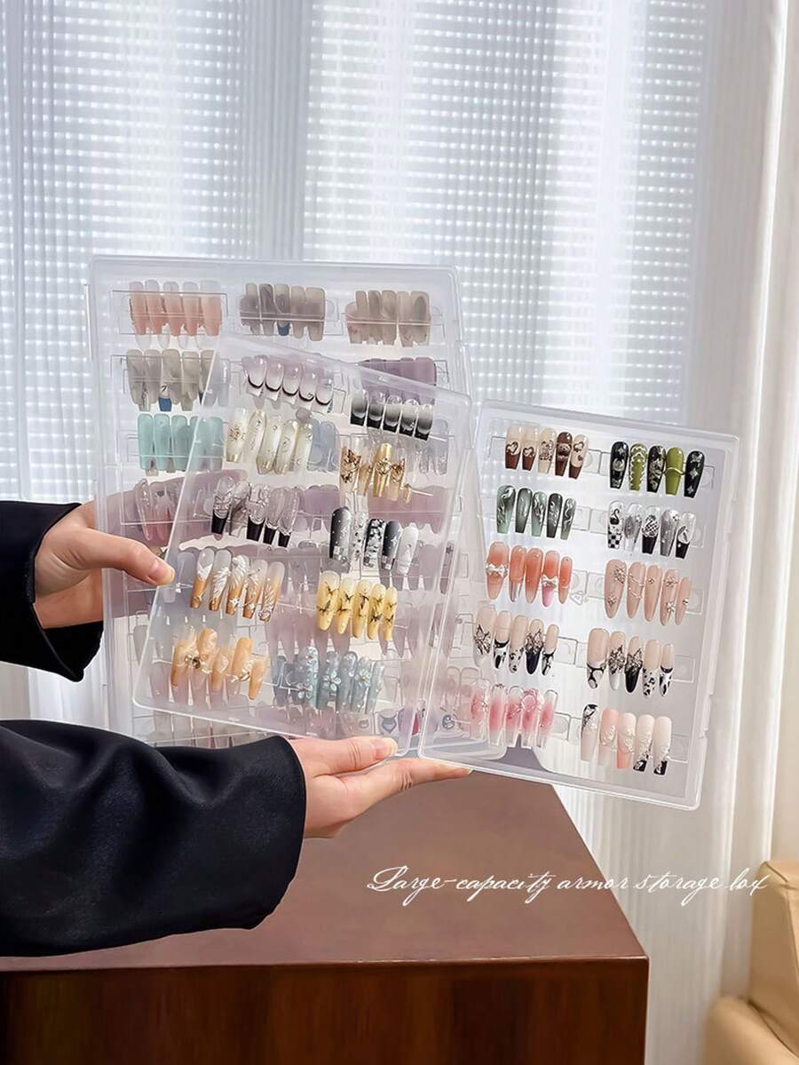 Klimonla Press-On Nails Storage Box, Nail Art Style Collection Box, Display Box, Transparent Frosted Sample, Color Card, Photo Frame Tool Mini Nail Art Tool Storage Box,Only The Boxes Are Sold, Excluding The Items Inside.