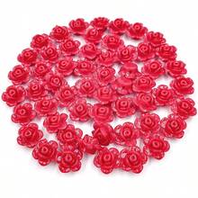 50Pcs 12mm Rose Flower Beads Loose Beads DIY Beads Jewelry Accessories Handmade Material - Red - View 2