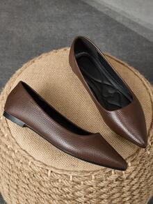 MonaNise 女士尖头时尚低帮平底鞋，户外休闲装，紫色、香槟色、红色、黄色、黑色 - 咖啡棕 - 查看 3